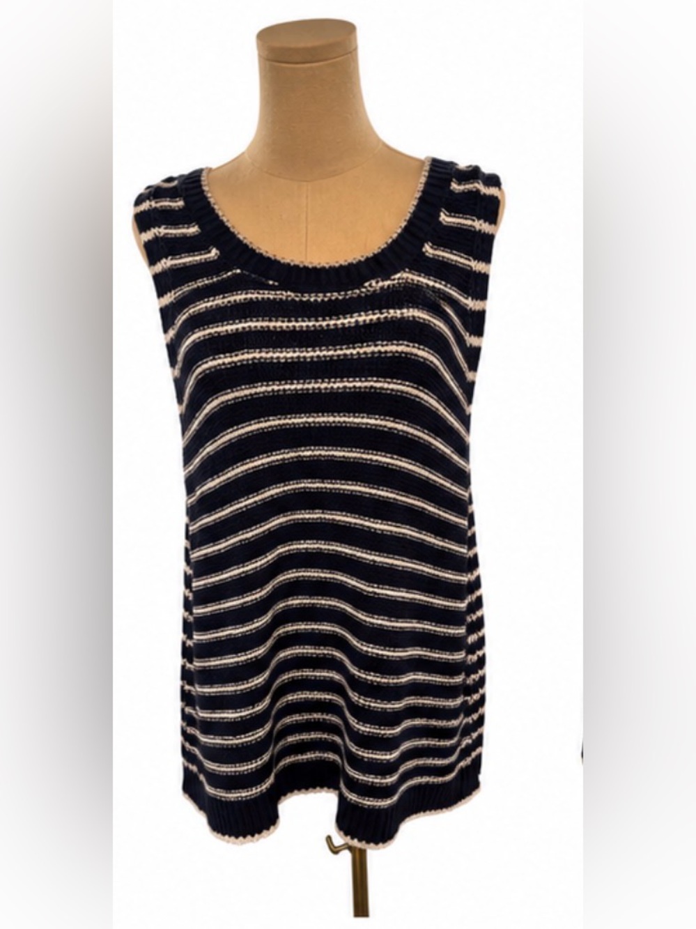 Banana Republic Navy & White Striped Open-Knit Sweater Tank – Size Large
